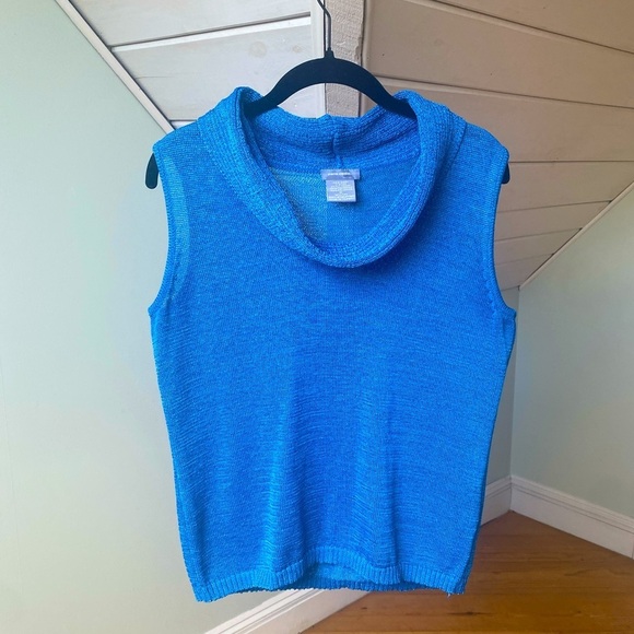 Pierre Cardin Sweaters - Vintage Pierre Cardin Options Blue Cowl Neck Knit Sleeveless Womens Medium
